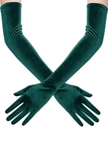Solid Long Gloves - Dark Green - View 1