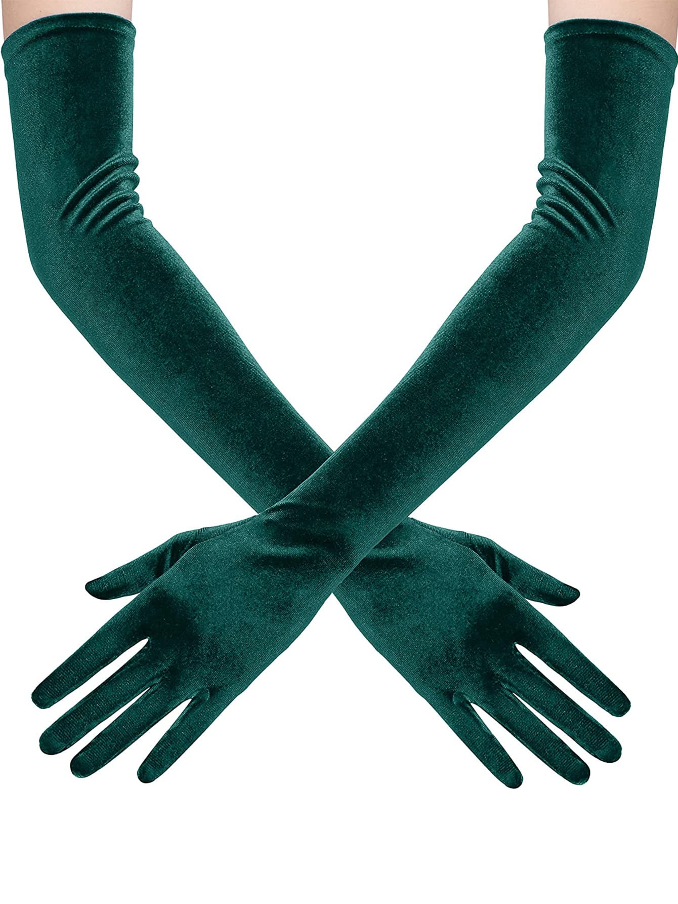 Solid Long Gloves - Dark Green - View 1