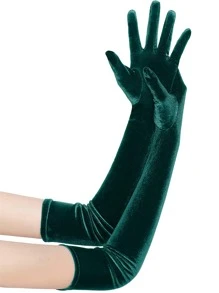Solid Long Gloves - Dark Green - View 2