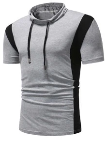 Hombres Camiseta panel en contraste con cordón - Gris Claro - Ver 1