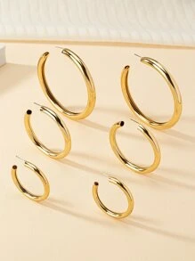 3pairs/set Minimalist Cuff Hoop Earrings - Yellow Gold - View 3