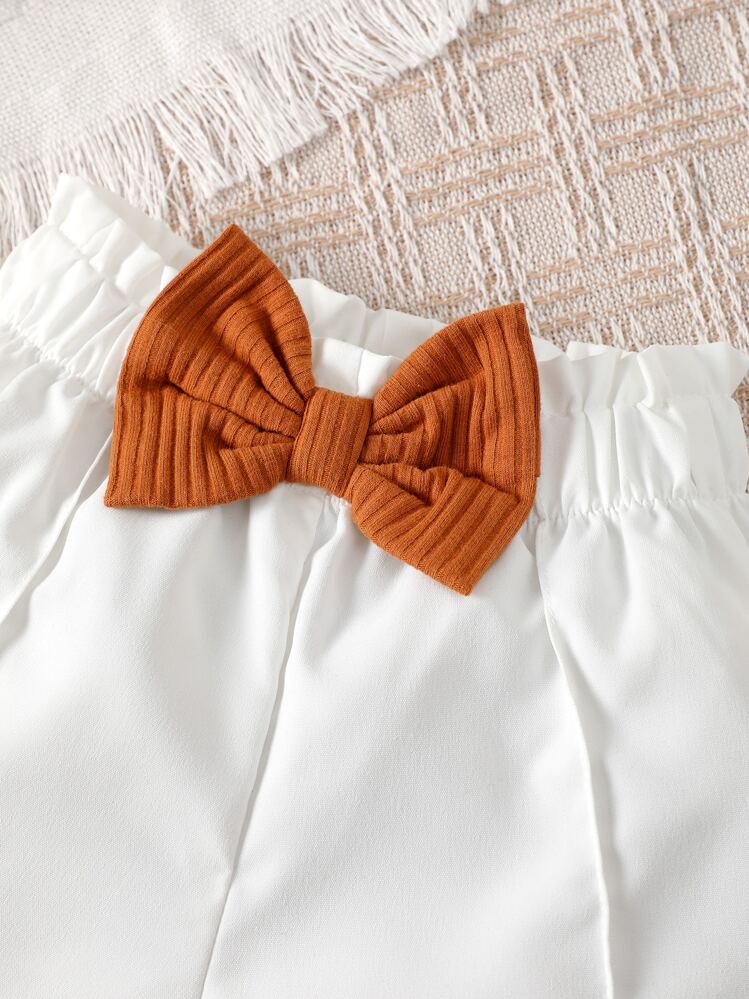 SHEIN เด็กทารกหญิง คอสามเหลี่ยม เสื้อกล้าม & โบว์หน้า กางเกงขาสั้น - มัลติคัลเลอร์ - ดู 5