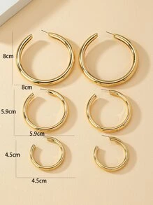 3pairs/set Minimalist Cuff Hoop Earrings - Yellow Gold - View 4