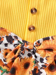 Baby Floral Print Ruffle Trim Bow Front Bodysuit & Accessory Headband - Multicolor - View 5