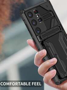 Men's Solid Color Phone Case With Holder - Black - View 6