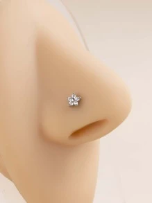 Popular Rhinestone Flower Decor Nose Stud Copper Simple & Stylish For Women & Girls Unisex Valentines,Mom,Mother,Mother's Day,Gift - Silver - View 1