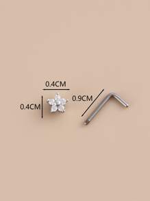 Popular Rhinestone Flower Decor Nose Stud Copper Simple & Stylish For Women & Girls Unisex Valentines,Mom,Mother,Mother's Day,Gift - Silver - View 3