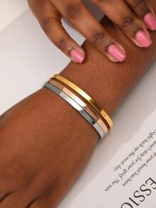 3pcs Set Minimalist Luxury European Metallic Tricolor Roman Numeral Bangle Bracelets, Suitable For Daily, Vacation, Dates, Gifts For Women - Multicolor - View 1