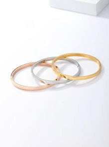 3pcs Set Minimalist Luxury European Metallic Tricolor Roman Numeral Bangle Bracelets, Suitable For Daily, Vacation, Dates, Gifts For Women - Multicolor - View 2