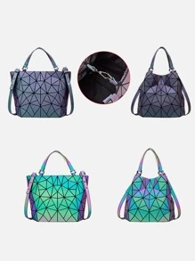 Geometric Luminous Hand Bag, Holographic Reflective Crossbody Bag, Casual Shoulder Tote Purse Perfect For Work,Travel, Large Capacity Women's Color Changing And Laser Bag With Convertible Strap, - Multicolor - View 3