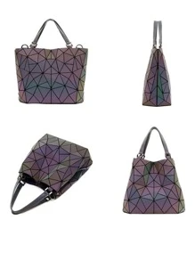 Geometric Luminous Hand Bag, Holographic Reflective Crossbody Bag, Casual Shoulder Tote Purse Perfect For Work,Travel, Large Capacity Women's Color Changing And Laser Bag With Convertible Strap, - Multicolor - View 6