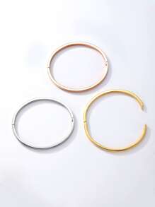 3pcs Set Minimalist Luxury European Metallic Tricolor Roman Numeral Bangle Bracelets, Suitable For Daily, Vacation, Dates, Gifts For Women - Multicolor - View 5