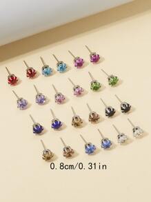 12pairs Random Color Cubic Zirconia Stud Earrings