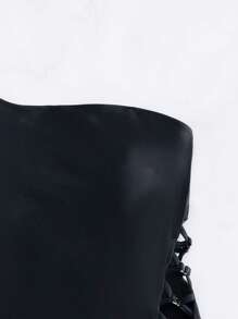 SHEIN Swim 交叉单肩连体泳衣 夏季 - 黑色 - 查看 3