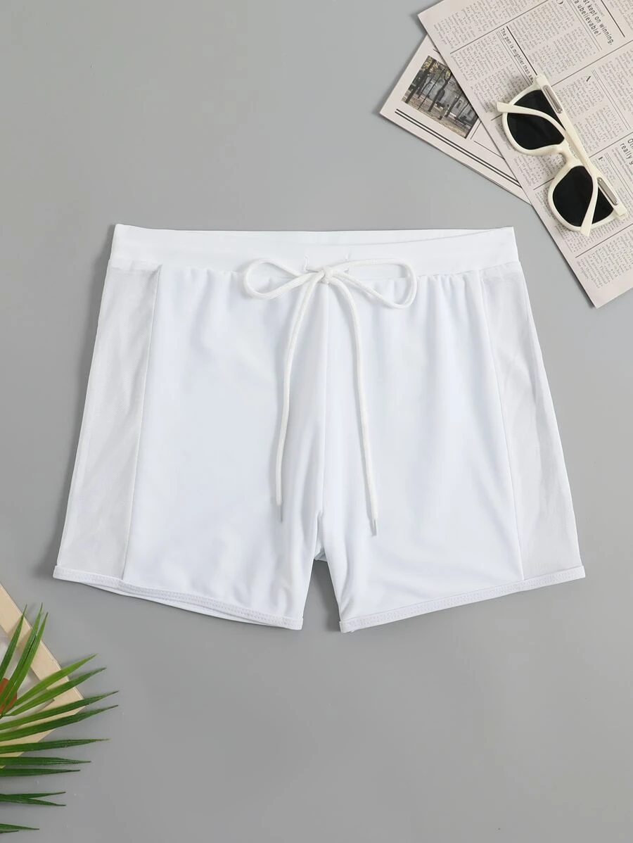 Surfspeed 男士纯色抽绳腰带沙滩/泳池泳裤，夏季 - 白色 - 查看 1