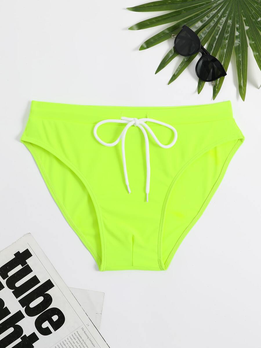 Manfinity Men Tie Front Neon Swim Brief Bathing Suit For Summer Beach - Mint Green - View 1