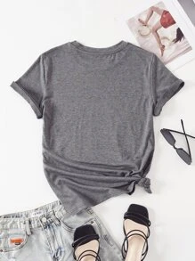 SHEIN LUNE Camiseta con estampado de bandera estadounidense - Gris - Ver 2
