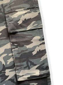 ROMWE MEN Guys Camo Print Flap Pocket Side Cargo Pants - Multicolor - View 4