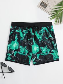Manfinity Men Lightning Print Drawstring Waist Swim Trunks - Multicolor - View 1