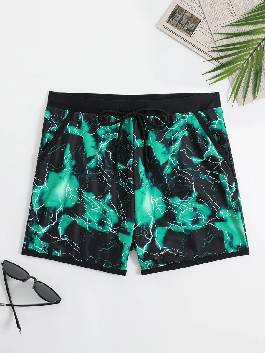 Manfinity Men Lightning Print Drawstring Waist Swim Trunks - Multicolor - View 1