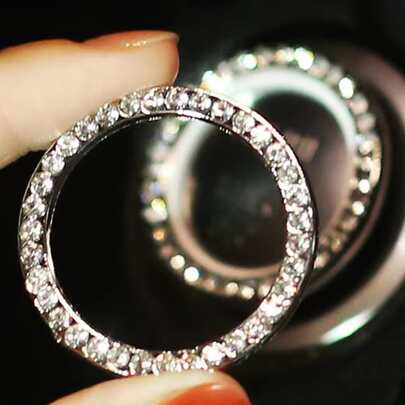 1pc Car One Key Start Button Decorative Ring With Diamond Inlaid Crystal Ignition Ring White(Pay Attention To Size , Not Applicable To All Car)