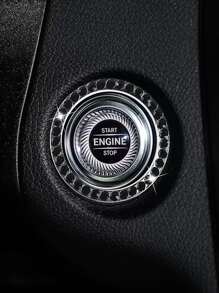 1pc Car One Key Start Button Decorative Ring With Diamond Inlaid Crystal Ignition Ring White(Pay Attention To Size , Not Applicable To All Car) - Black - View 2