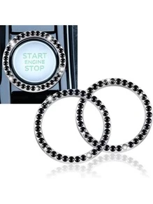 1pc Car One Key Start Button Decorative Ring With Diamond Inlaid Crystal Ignition Ring White(Pay Attention To Size , Not Applicable To All Car) - Black - View 3