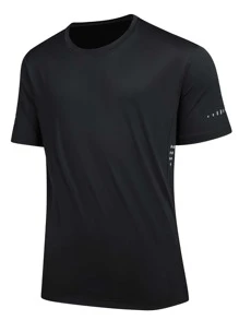 Manfinity Running 男士波点印花运动T恤 健身上衣 压缩衣 - 黑色 - 查看 1