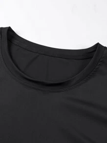 Manfinity Running 男士波点印花运动T恤 健身上衣 压缩衣 - 黑色 - 查看 5