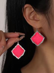 1入組幾何耳墜銅首飾類 - 玫紅色 - 查看 1