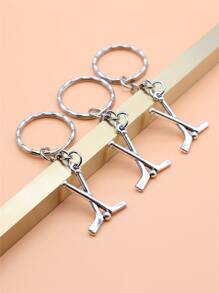 3入組26x19mm曲棍球吊飾鑰匙扣，25mm外徑凸起線繡鑰匙扣，配鏈鎖扣鑰匙扣 - 復古銀色 - 查看 1