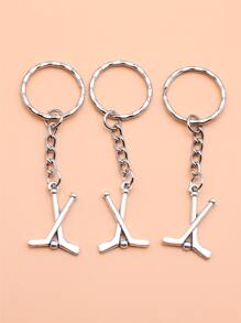 3入組26x19mm曲棍球吊飾鑰匙扣，25mm外徑凸起線繡鑰匙扣，配鏈鎖扣鑰匙扣 - 復古銀色 - 查看 2