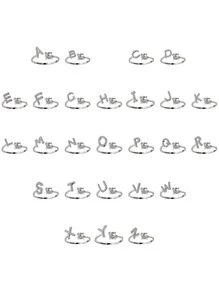 1入組水鑽字母裝飾戒指 - 銀色 - 查看 1