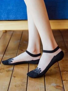 5pcs Women's Black Glass Socks, Suitable For Daily Wear, Fall Socks - Black - View 1