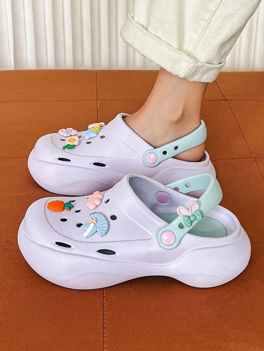 Women Cartoon Pattern Cut Out Slingback Clogs Preppy Purple Vent Clogs - Purple - View 1