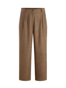 Flirla Plus Solid Straight Leg Pants - Camel - View 1