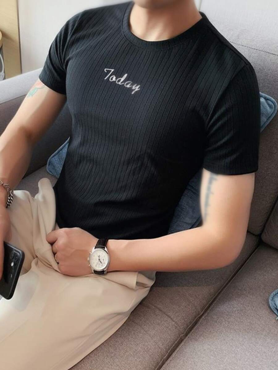 Manfinity Men Letter Graphic Tee - Black - View 1