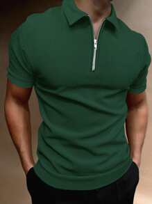 Manfinity Homme 男士四分之一拉鏈POLO衫 - 墨綠色 - 查看 1