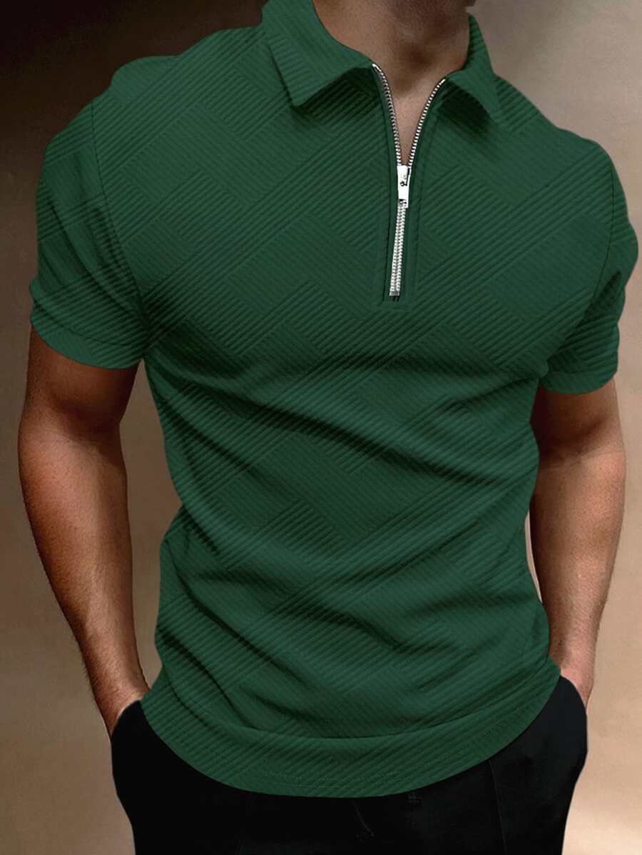 Manfinity Homme 男士四分之一拉鏈POLO衫 - 墨綠色 - 查看 1