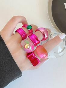 7 cái/bộ Nhẫn trang trí hình bầu dục và kim cương giả - Nhiều màu - Xem 2