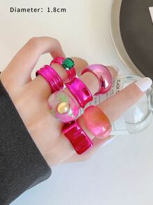 7 cái/bộ Nhẫn trang trí hình bầu dục và kim cương giả - Nhiều màu - Xem 3