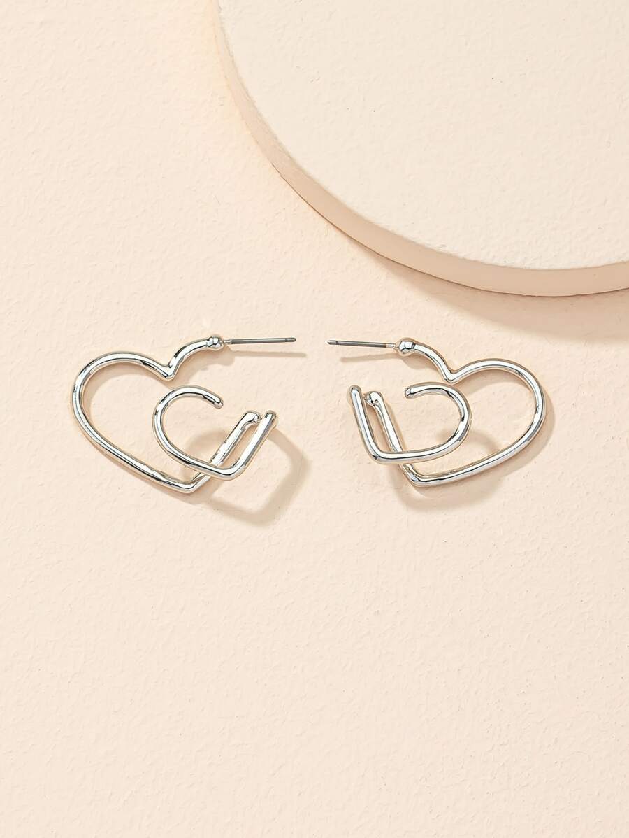 Bông tai hình trái tim Cuff Hoop - Bạc - Xem 1