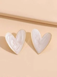 Heart Stud Earrings - White - View 1