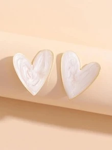 Heart Stud Earrings - White - View 2