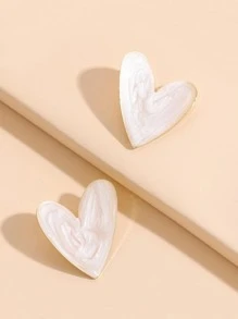 Heart Stud Earrings - White - View 3
