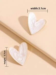 Heart Stud Earrings - White - View 4