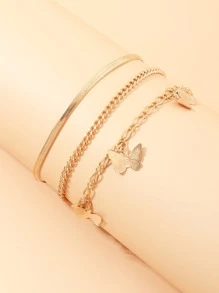3入組/套蝴蝶墜飾腳錬 - 金黃色 - 查看 2