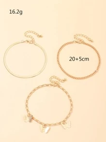 3入組/套蝴蝶墜飾腳錬 - 金黃色 - 查看 3