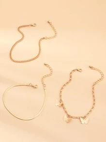 3入組/套蝴蝶墜飾腳錬 - 金黃色 - 查看 4