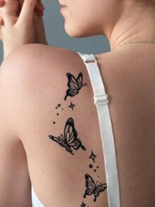 Pegatina de tatuaje, 1 hoja de tatuajes temporales con estampado de mariposa para mujeres, pegatinas de tatuaje para adultos, tatuaje realista de mariposa para mujeres y niñas - Negro - Ver 1